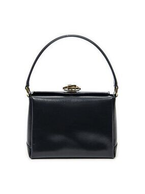 Gucci Vintage Turnlock Top Handle Navy Smooth Scarf Skin Leather